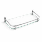 Think Glass Gallery Premium Tempered Glass Bathroom Shelf with Chrome Finish Guard Rail - 12x6 Inch Wall Mounted Multipurpose Storage Rack for Kitchen & Bathroom