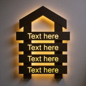 Multi-Line House Outline LED Name Plate – Modern Slat-Style Backlit Home Signage