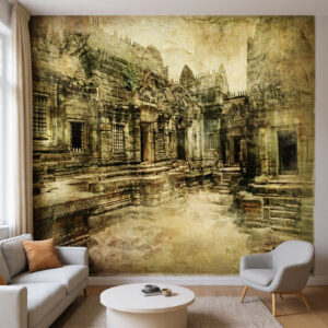 3d-angkor-wat-inspired-ancient-stone-temple-mural-rustic-textured-architecture-wallpaper-for-living-room